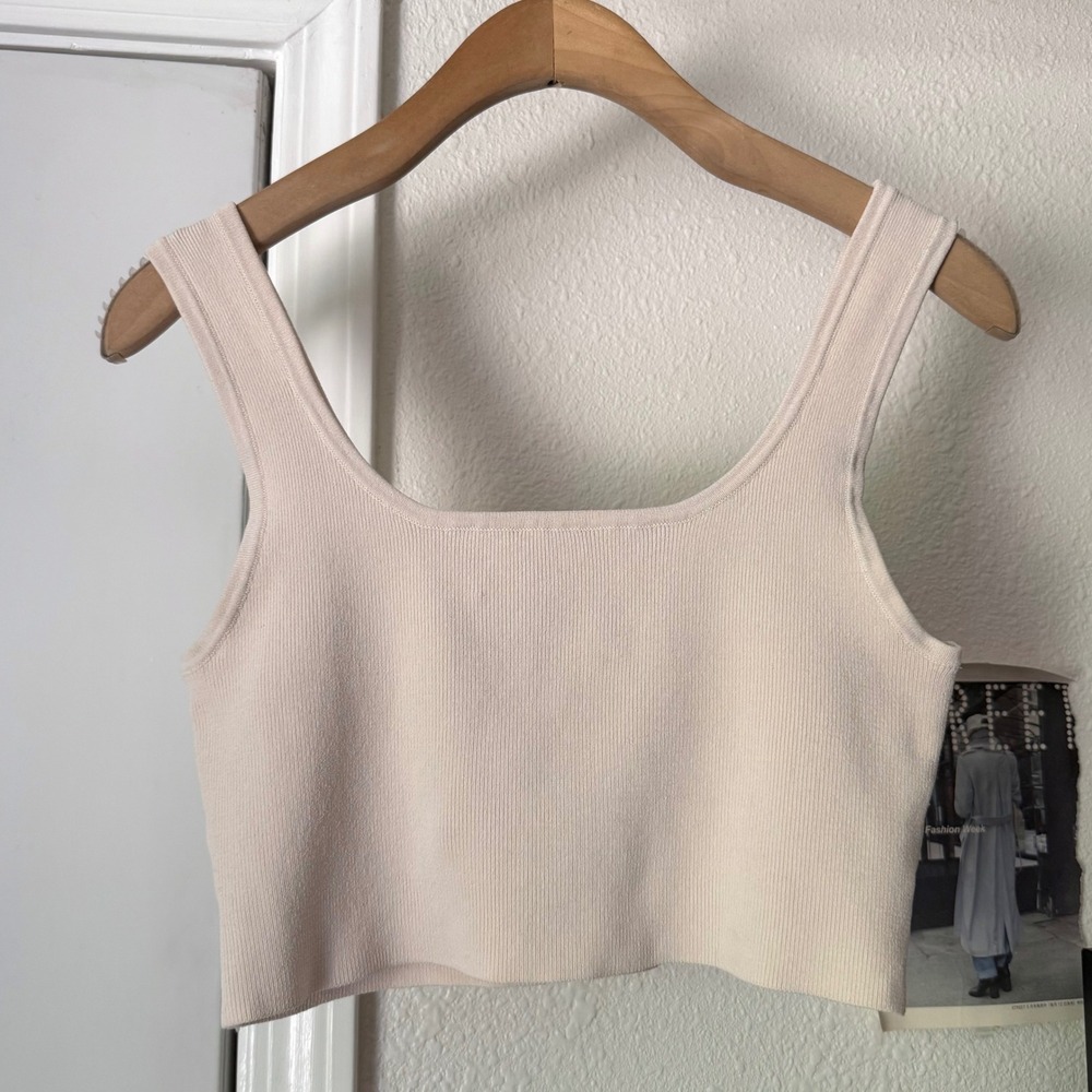 DISSH cream ivory nude square neck chunky cropped tank top